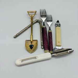 Lot of 6 Vintage Kitchen Utensils - TONGS NUTCRACKERS, CORER, SOADE SHOVEL,